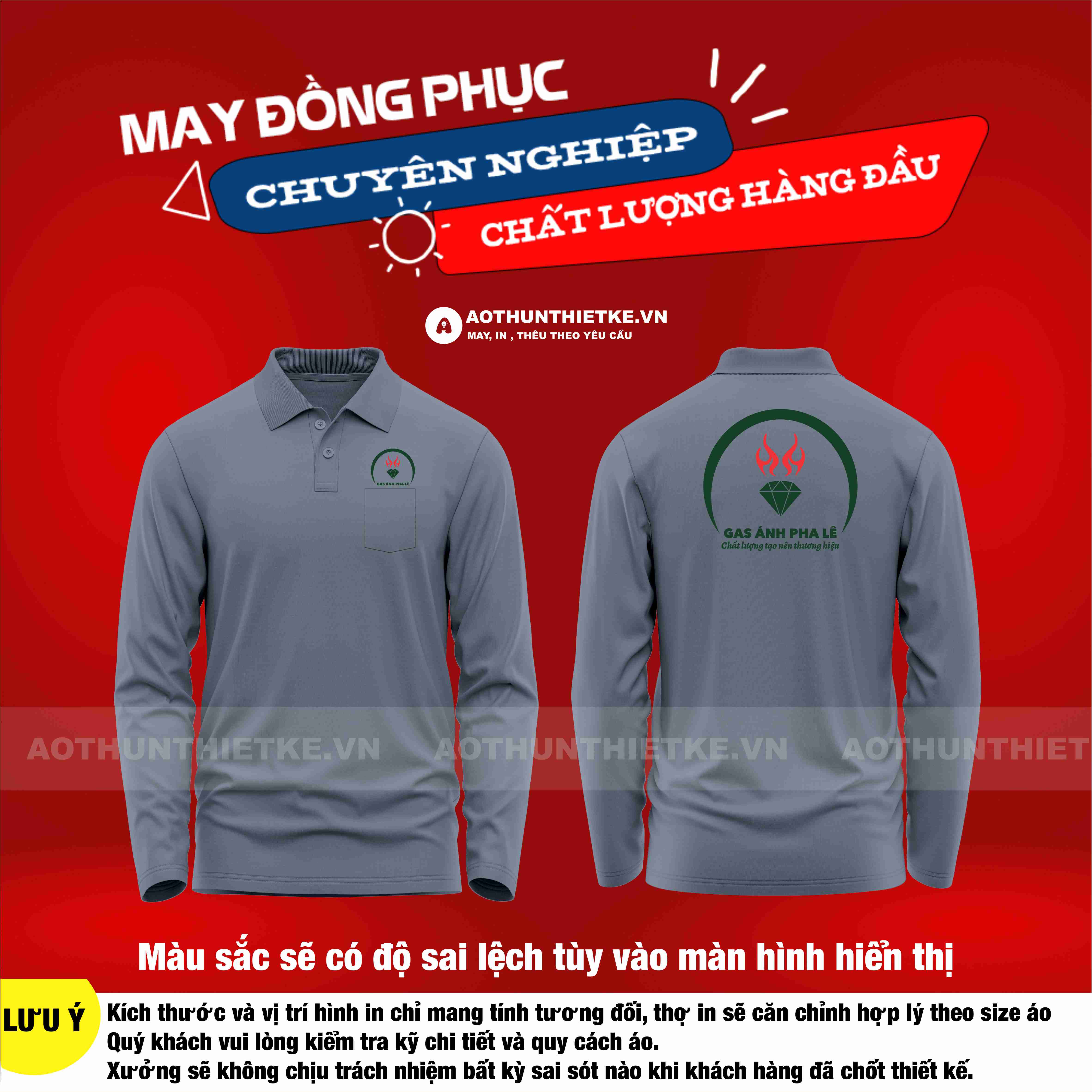 Áo Đồng Phục Tay Dài Công Ty Gas Ánh Pha Lê