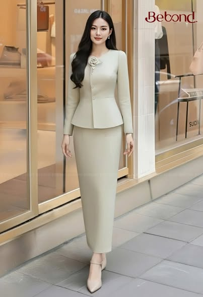 Chân đầm HARPER dáng bút chì màu KEM