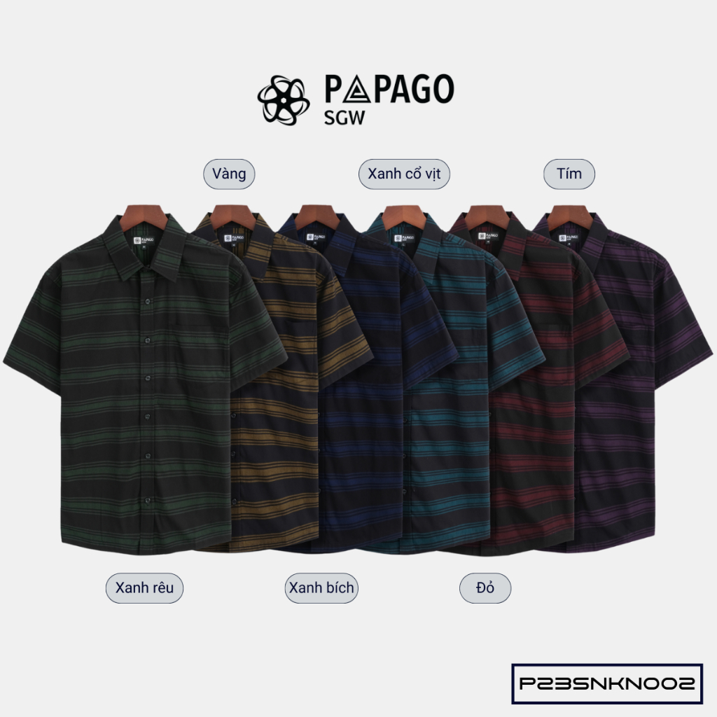 Áo sơ mi nam trung niên PAPAGO tay ngắn lai ngang vải cotton đen kẻ sọc - P23SNKN002_thumbnail_2