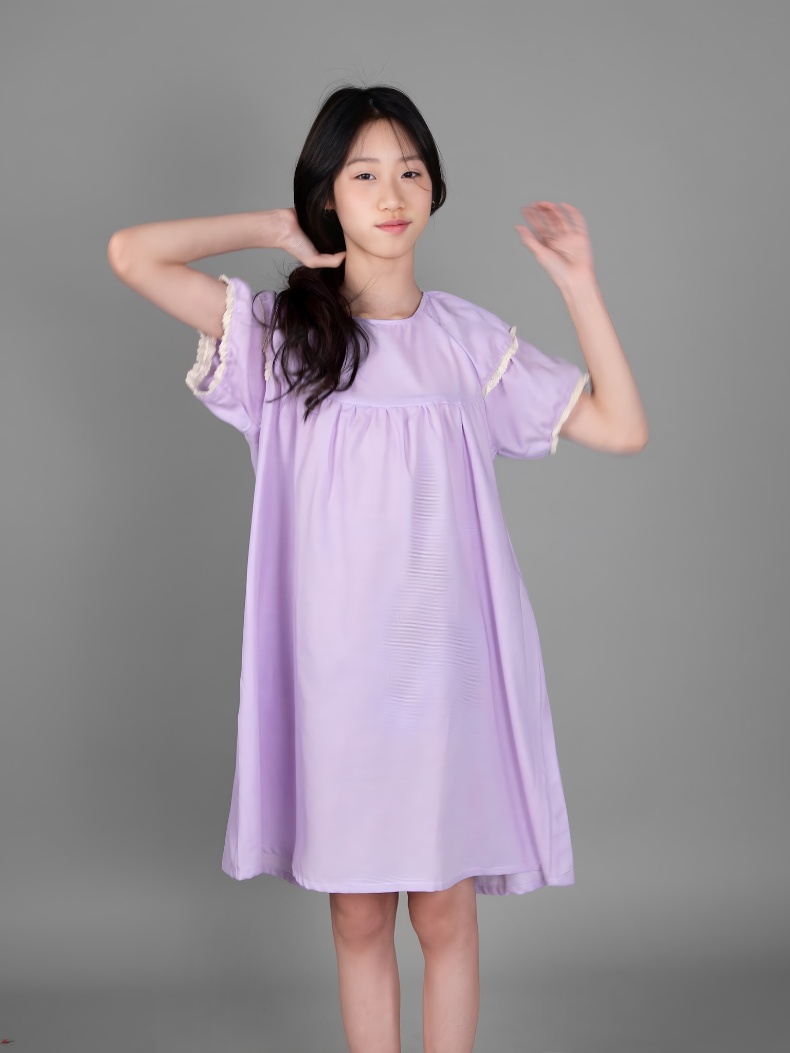 Váy tím kẻ ô tăm tay viền zen