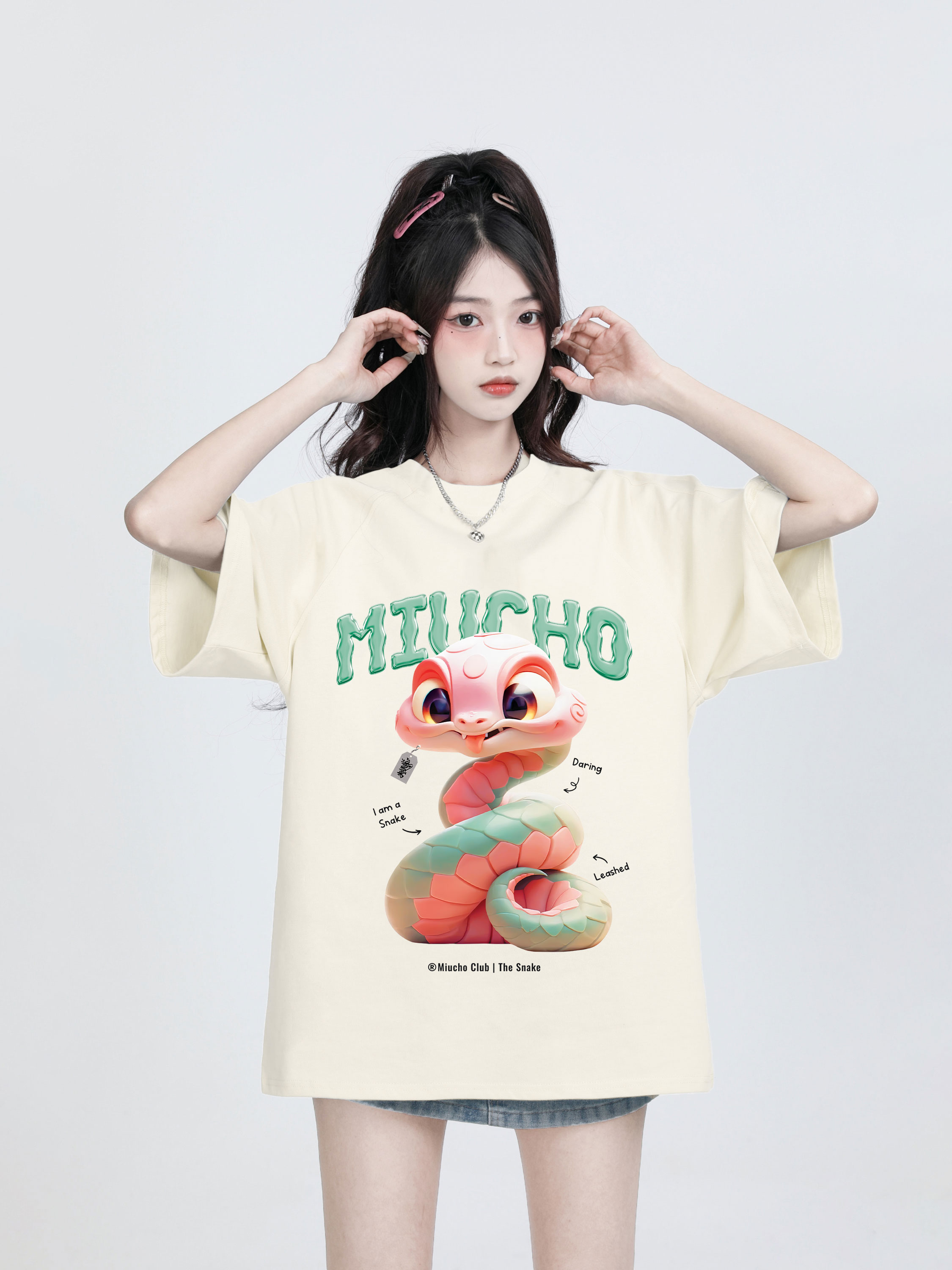 Áo thun form rộng 12 con giáp tuổi Tỵ ATD1246 Miucho tay ngắn cổ tròn in mix_thumbnail_10