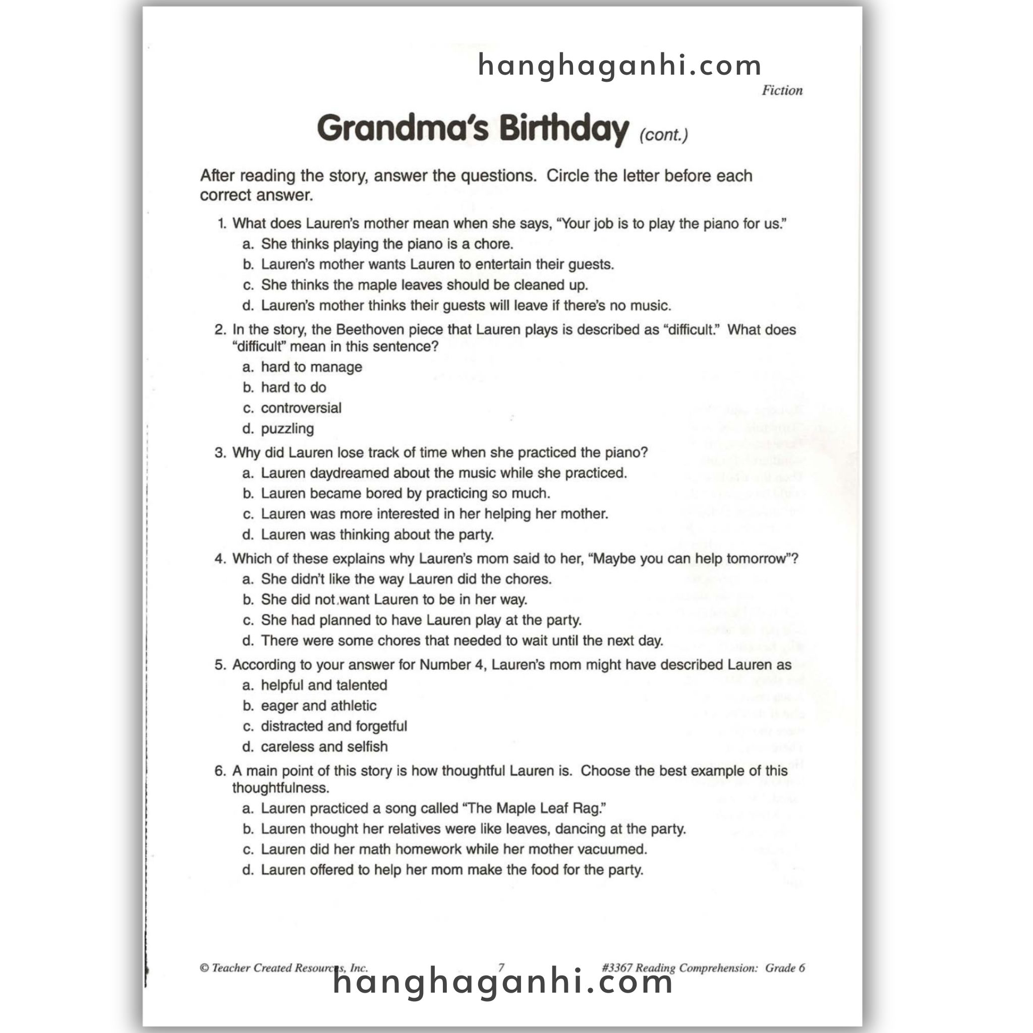 Reading Comprehension Grade 6 Teacher Created Resources, sách đọc hiểu lớp 6_thumbnail_16