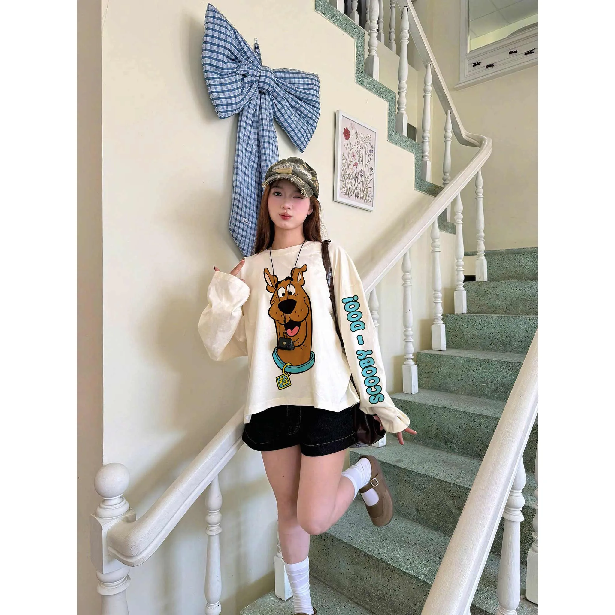 Áo thun boxy nam nữ tay dài Miucho cotton thoáng mát dày dặn SCOOBY DOO in mix 2664_thumbnail_3