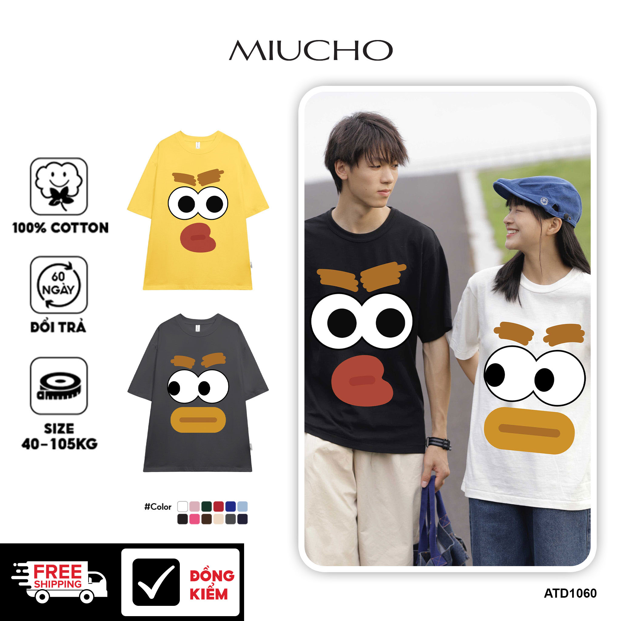 Áo thun couple cặp đôi hình thú mỏ vịt form rộng unisexATD1059 Miucho tay lỡ cổ tròn in artwork_thumbnail_1