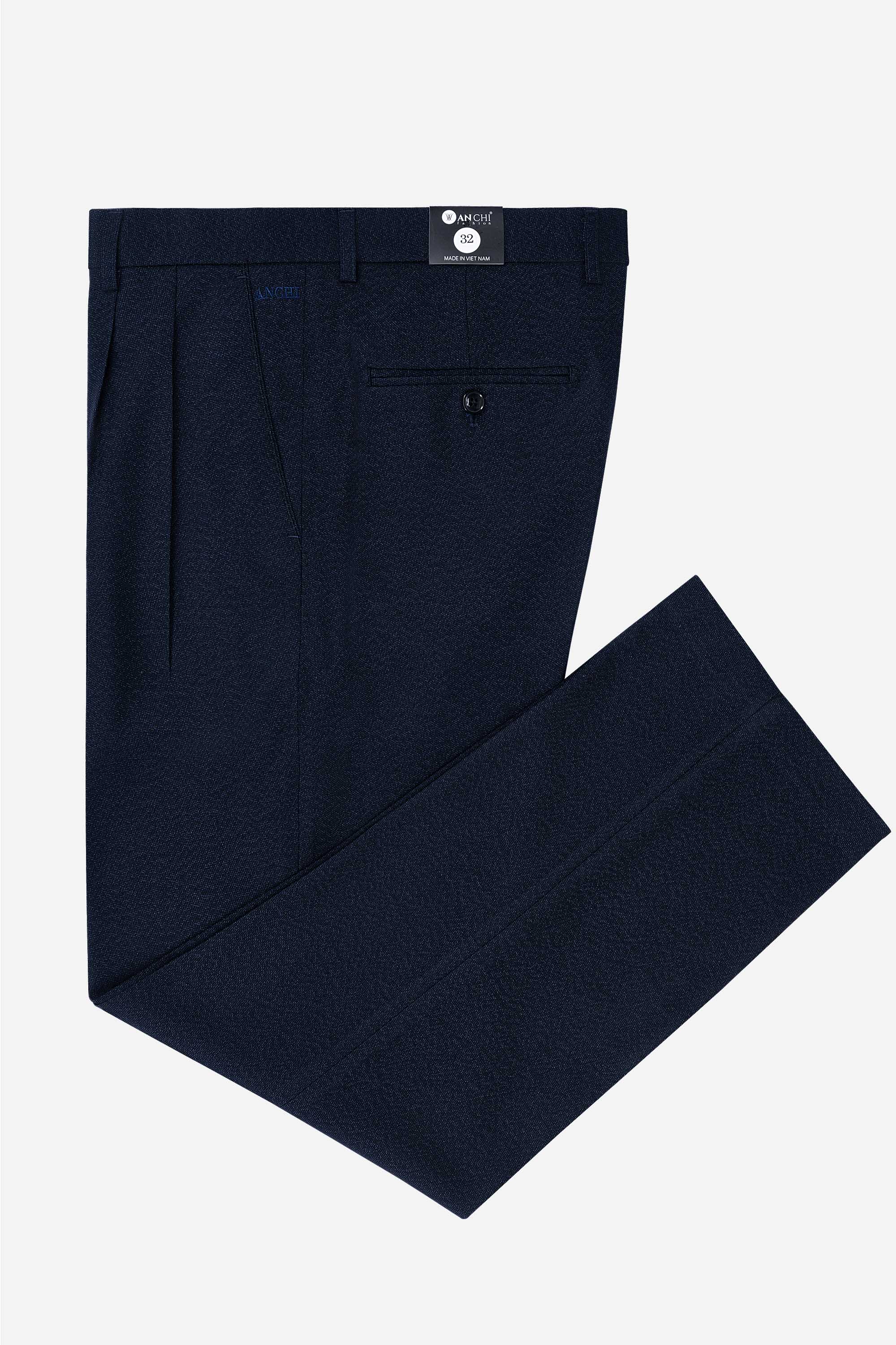 Quần Âu 2 Li Nam Trung Niên ANCHI Vải Đốm Cao Cấp Phom Suông Ống Rộng Màu Xanh Than