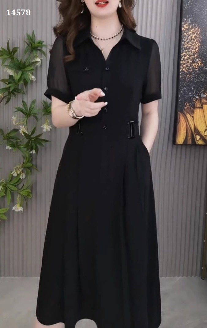14578-Đầm xòe tay ngắn eo kết đai phụ kiện (voan)_thumbnail_1