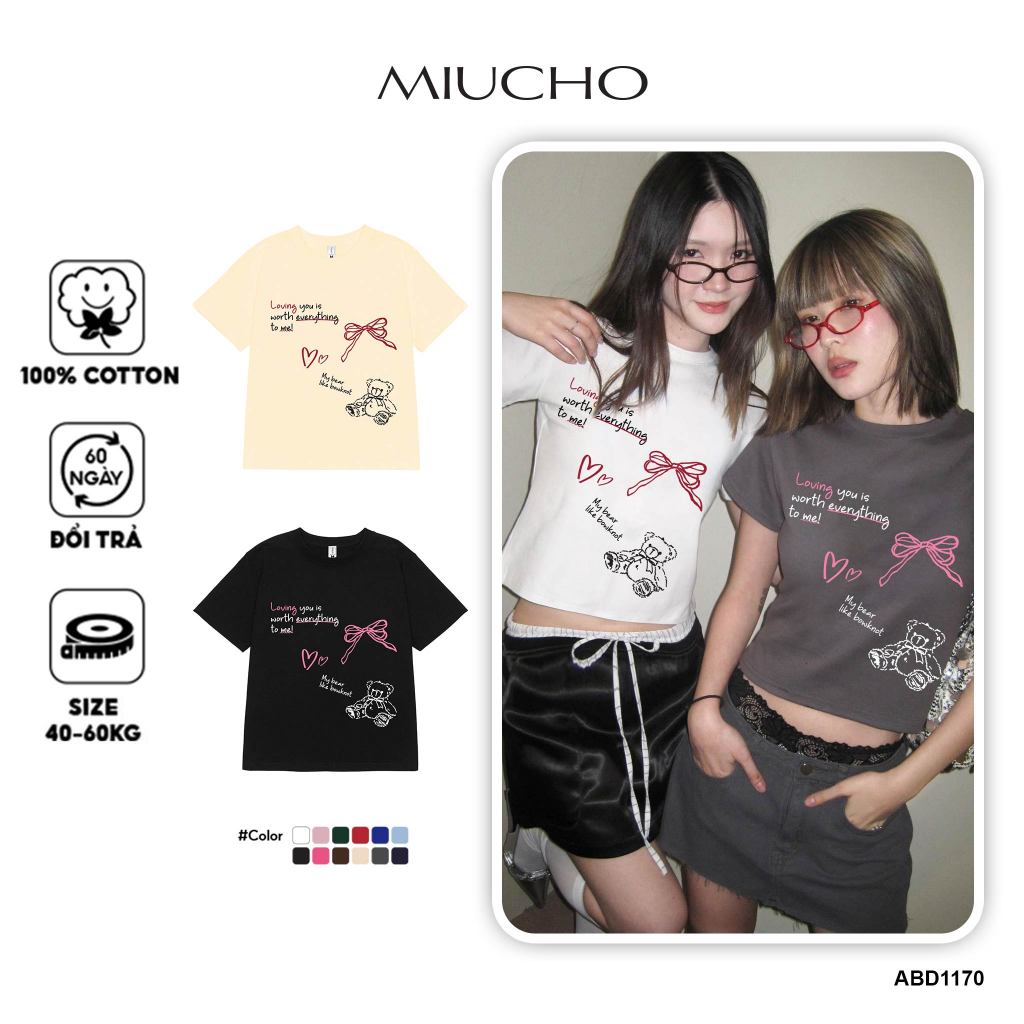 Áo thun baby tee nơ nhỏ xinh form ôm xinh xắn ABD1170 Miucho tay ngắn Cổ tròn hotrend in mix_thumbnail_17