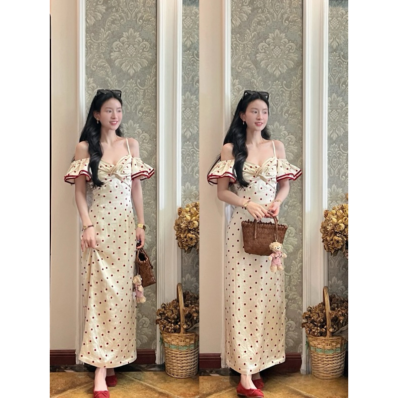 Váy lụa chấm bi dáng dài, đầm lụa dáng dài hoạ tiết chấm bi Logastore_L204_thumbnail_2