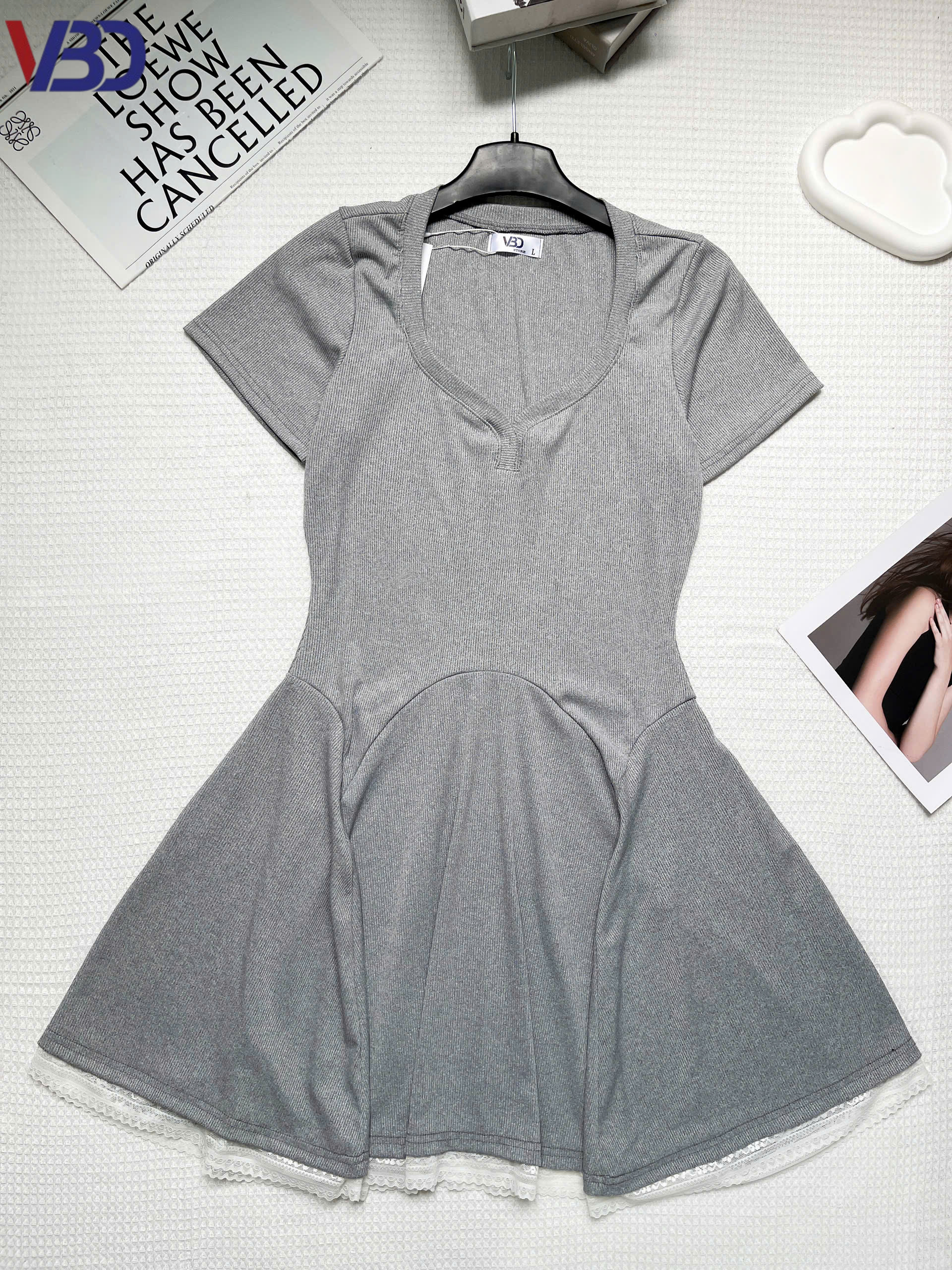 Đầm thun dáng A xòe phối ren bigsize DA161 dành cho nàng béo mập từ 55-95kg