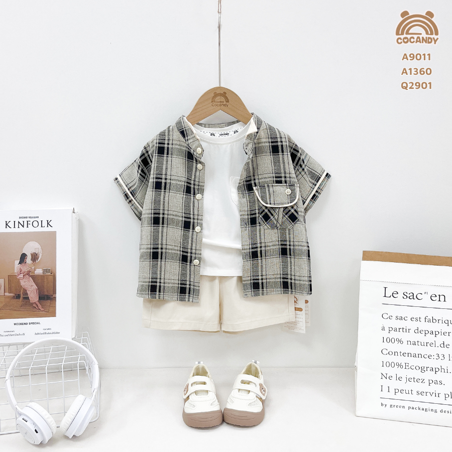 Áo cộc caro ĐEN sơ mi cổ trụ_thumbnail_1