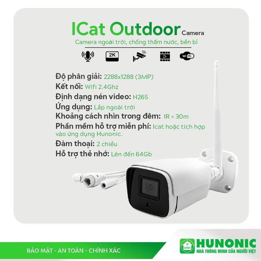 Camera Wifi Hunonic Icat 1080P Xoay 360 Độ, Theo Dõi Chuyển Động, Đàm Thoại 2 Chiều