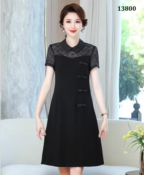 13800-Đầm suông chữ A  tay ngắn phối ren (thun hà lan + ren)FREESHIP_thumbnail_1