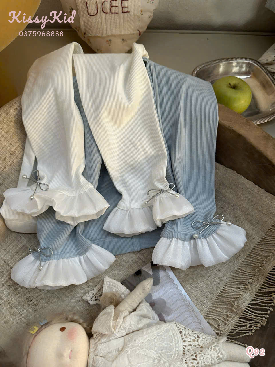 (Q92) Quần legging trơn 2 màu xanh và kẹm gấu voan bo chun Ucee Heyduck_thumbnail_0