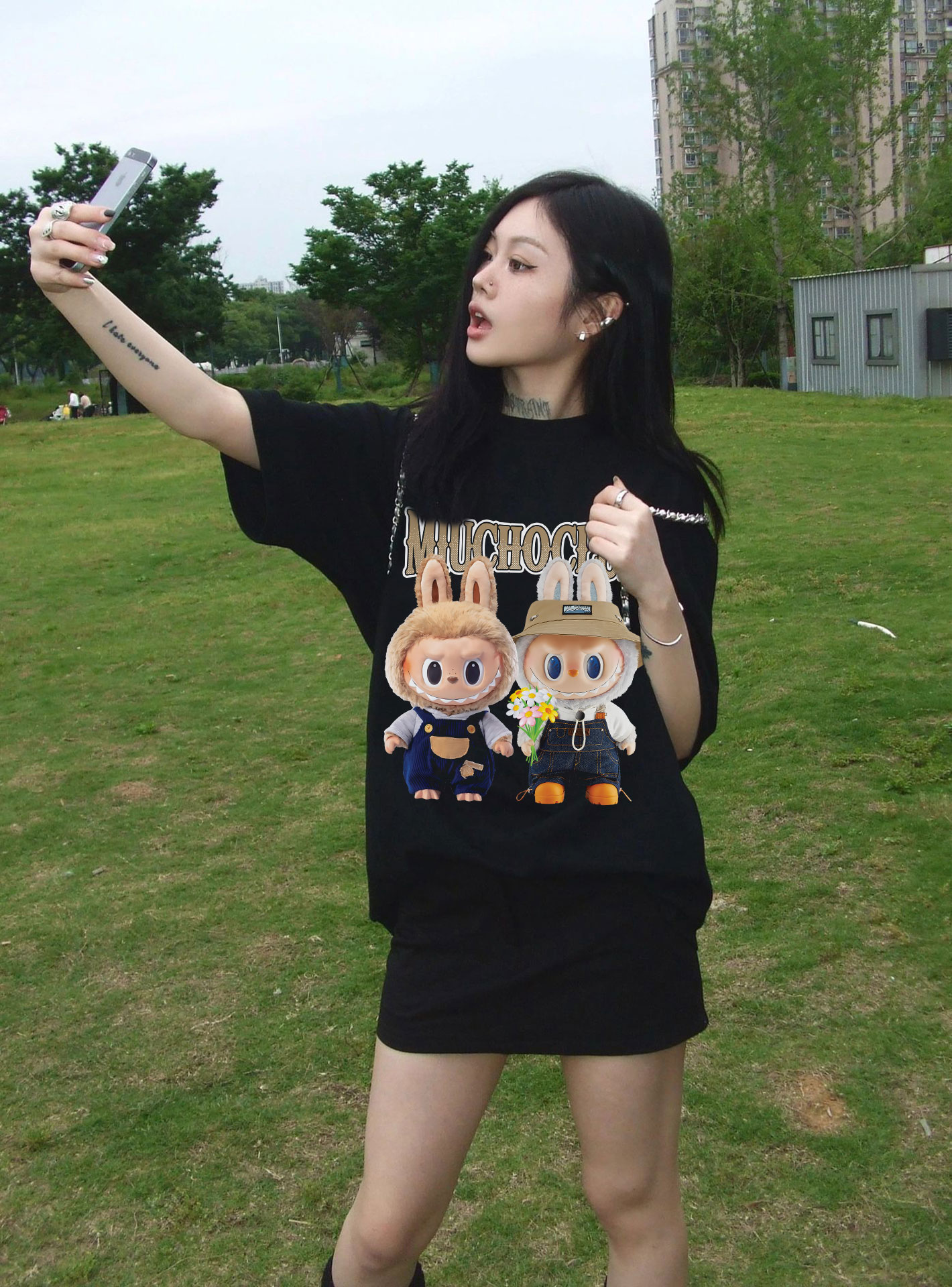 Áo phông labubu form rộng nhiều màu ATD1448 Miucho vải cotton cổ tròn in mix_thumbnail_5