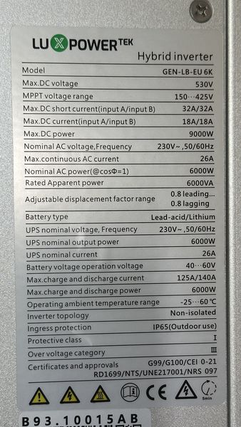 Hybrid Inverter LuxPower GEN 6K