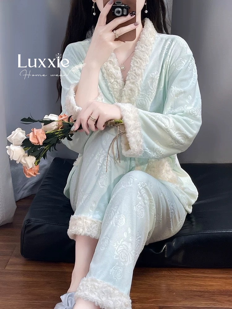 NHUNG10 Pijama vải nỉ nhung hoa hồng viền lông_thumbnail_15