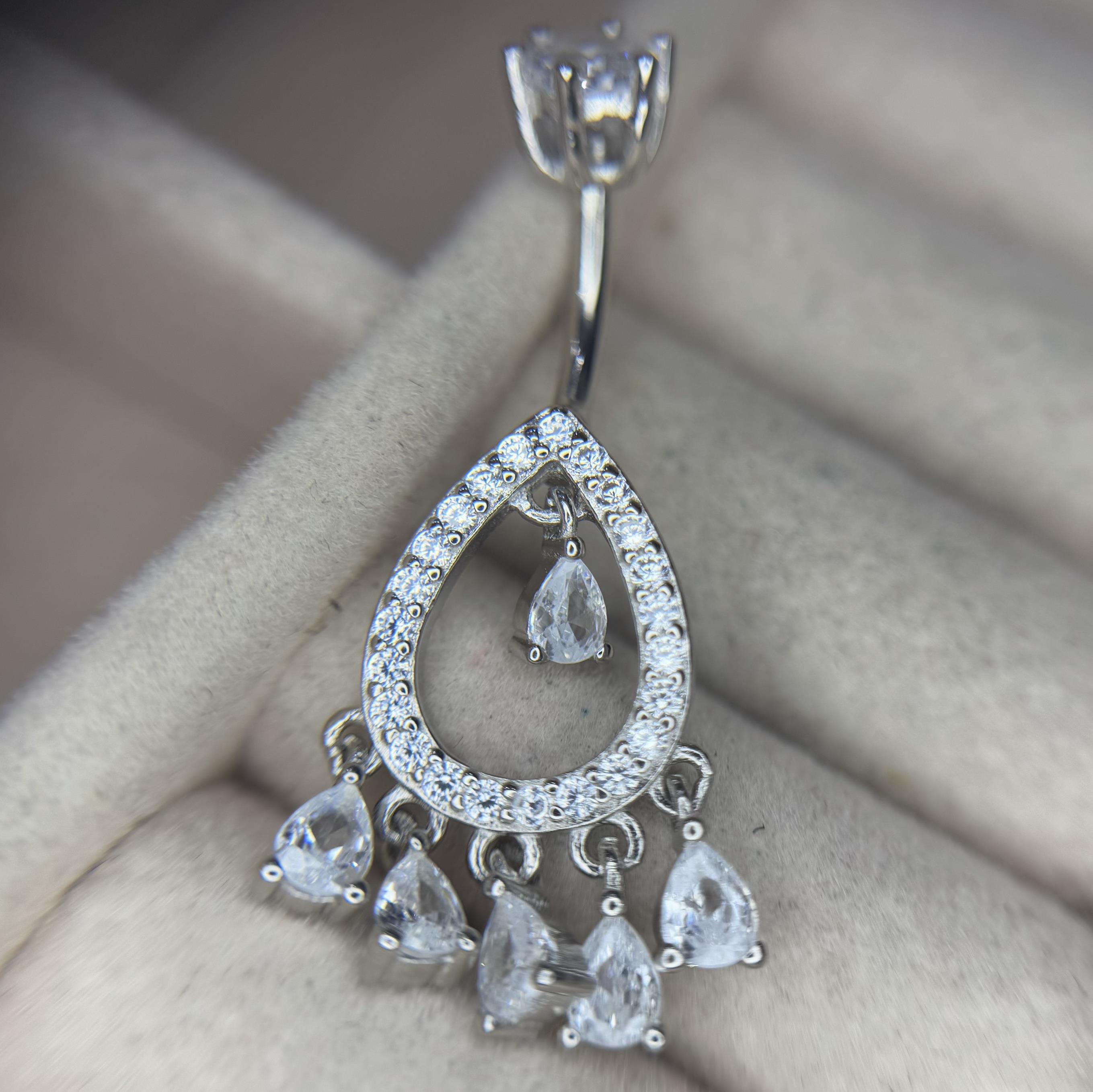 rốn bạc xi bạch kim giọt nước viền kim cương rơi kim cương rơi 