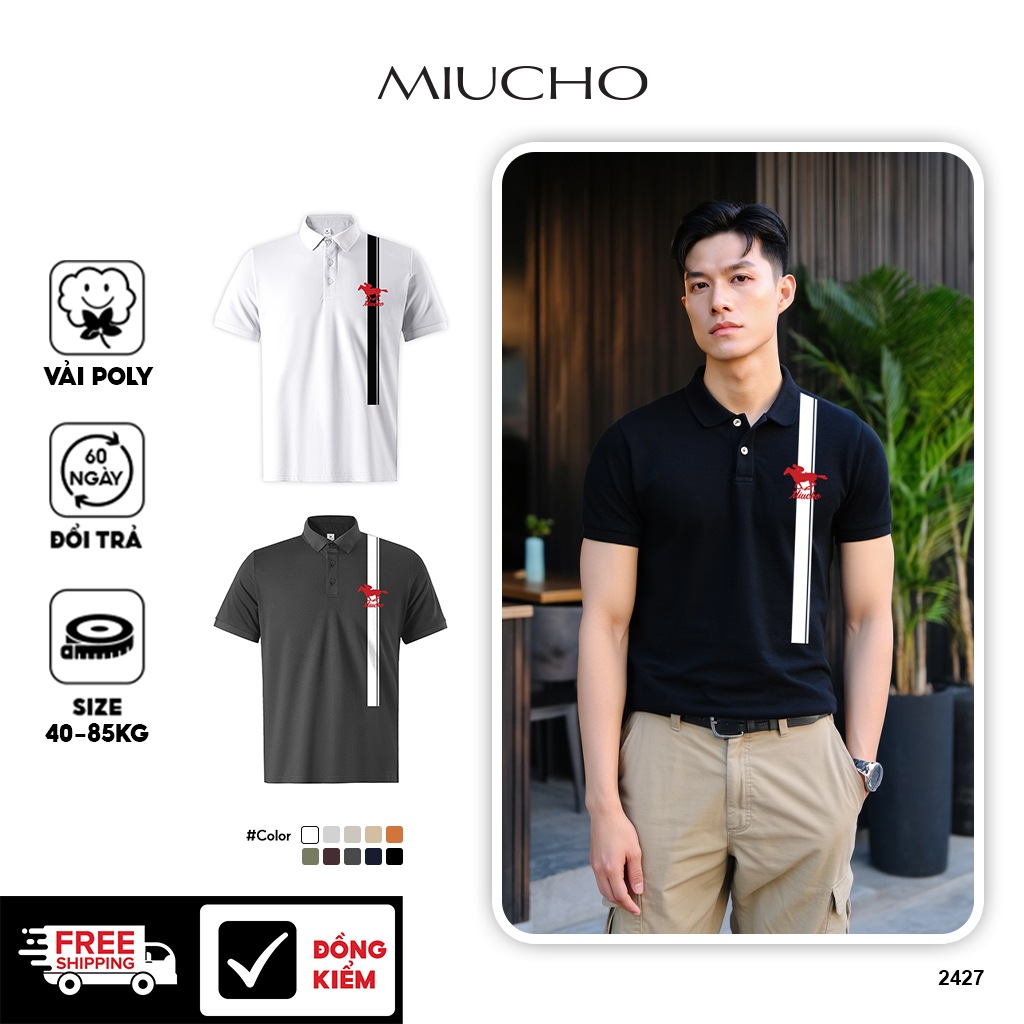 Áo polo nam phong cách vintage PLCSD2427 Miucho Iconic form vừa tay ngắn cổ trụ in artwork