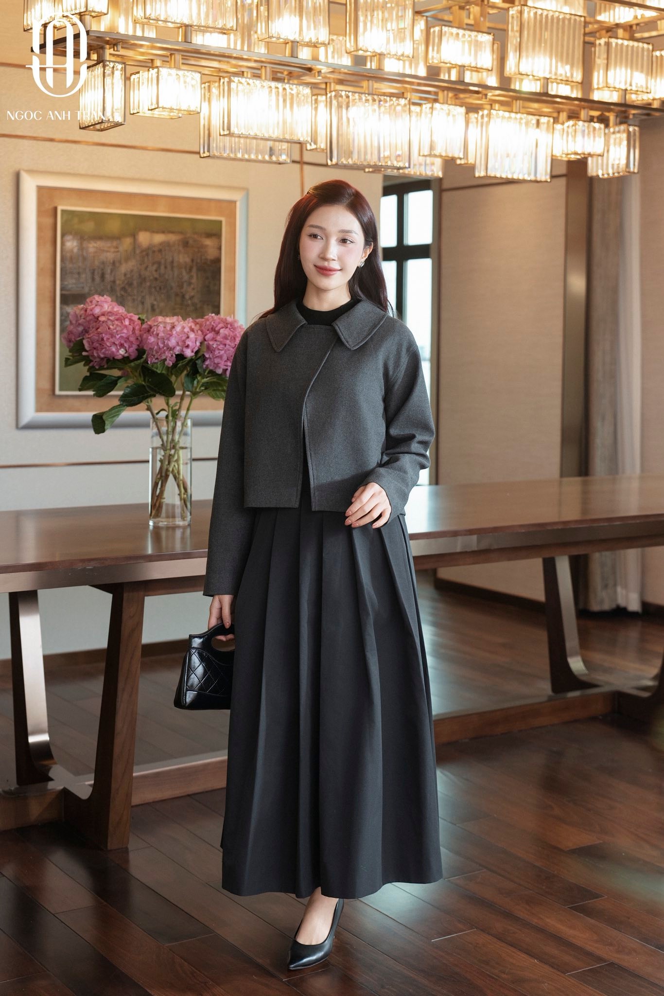 A247 - Áo khoác dạ xám dáng lửng