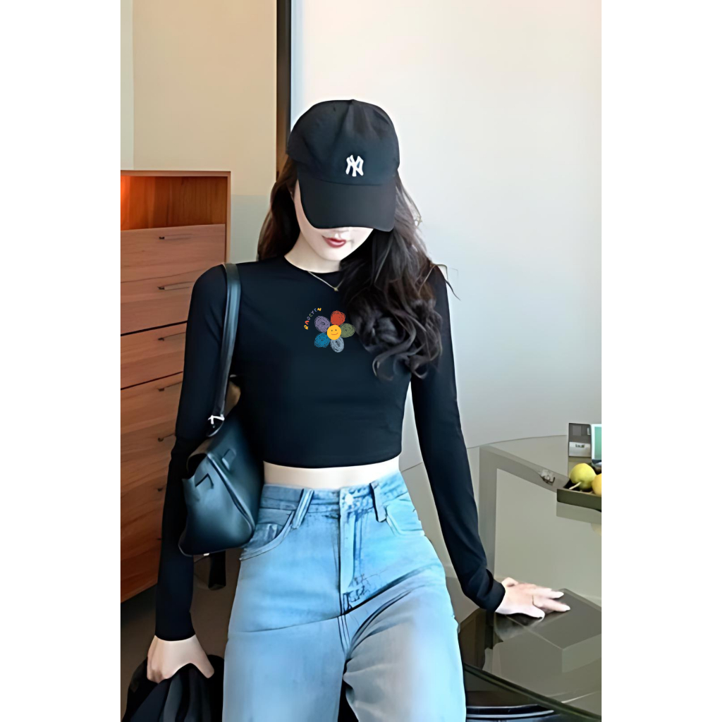 Áo croptop tay dài nữ màu đen/ trắng in hình nhiều mẫu - Áo thun dài tay Loza - G0198_thumbnail_15