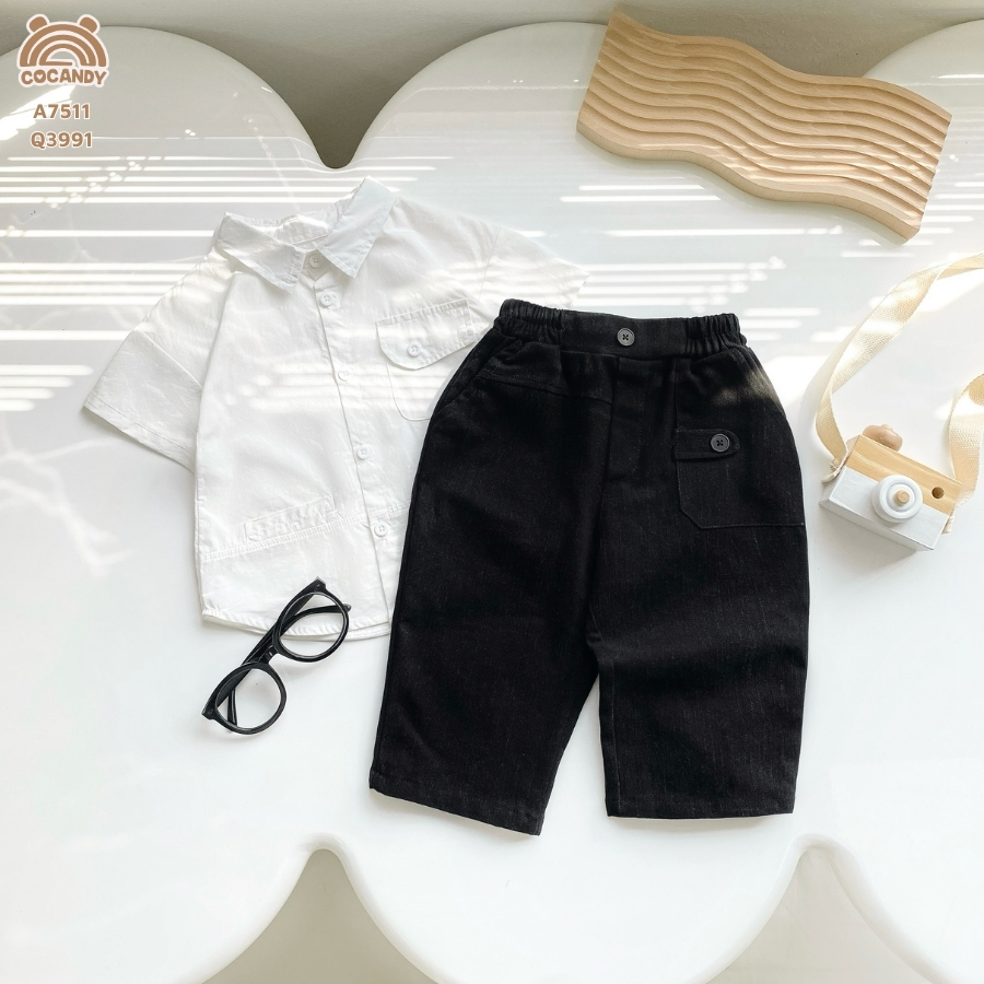 Quần dài jeans ĐEN cúc túi