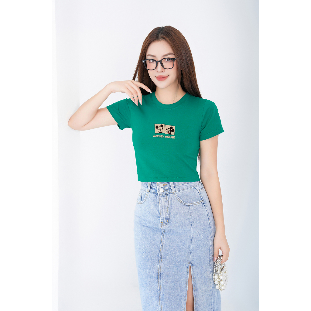 [Form Ôm] Áo croptop kiểu in hình MICKEY MOUSE - Áo croptop ôm body - Loza CR6224_thumbnail_2