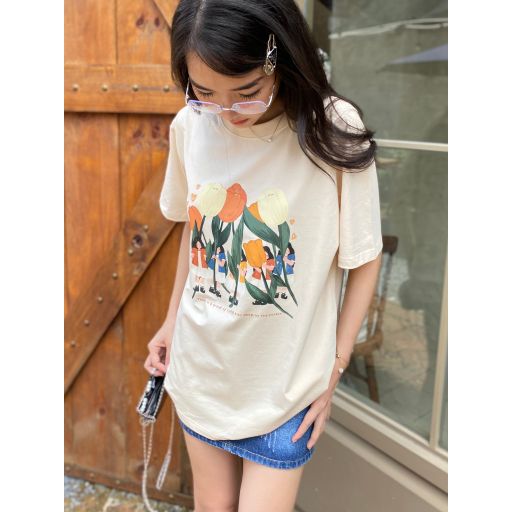 Áo thun nữ hoa tulip form rộng ATD201 Miucho chất vải cotton in Artwork_thumbnail_6