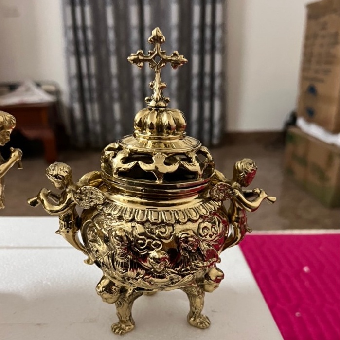 Lư Hương Đồng Công Giáo Xông Trầm  ( mẫu tròn ) - Vật Phẩm Công Giáo - Quà tặng Công Giáo_thumbnail_0