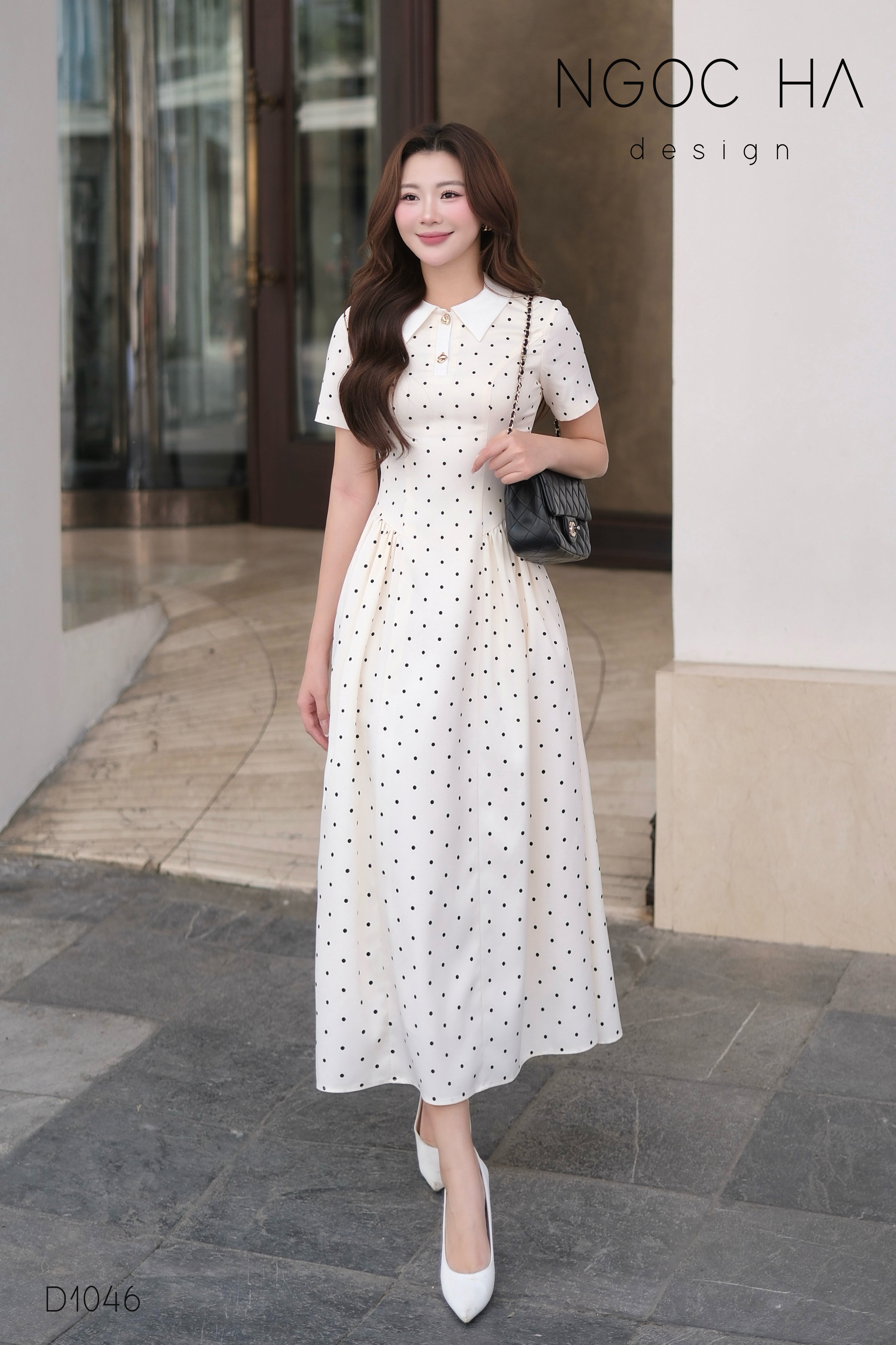 Briona Dress_ Đầm Chấm Bi Cổ Trắng D1046