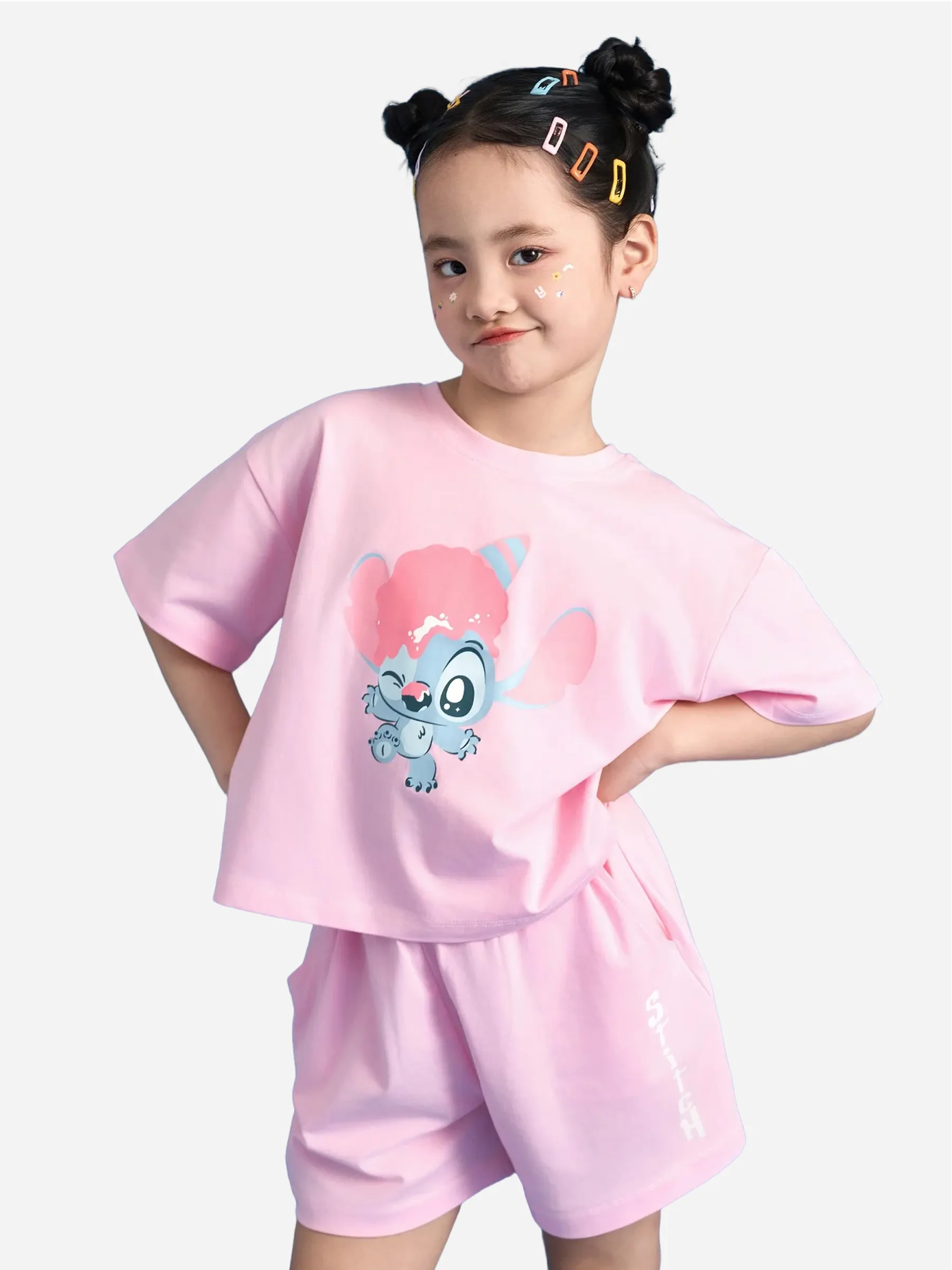 Đồ bộ thun ngắn tay Stitch bé gái
