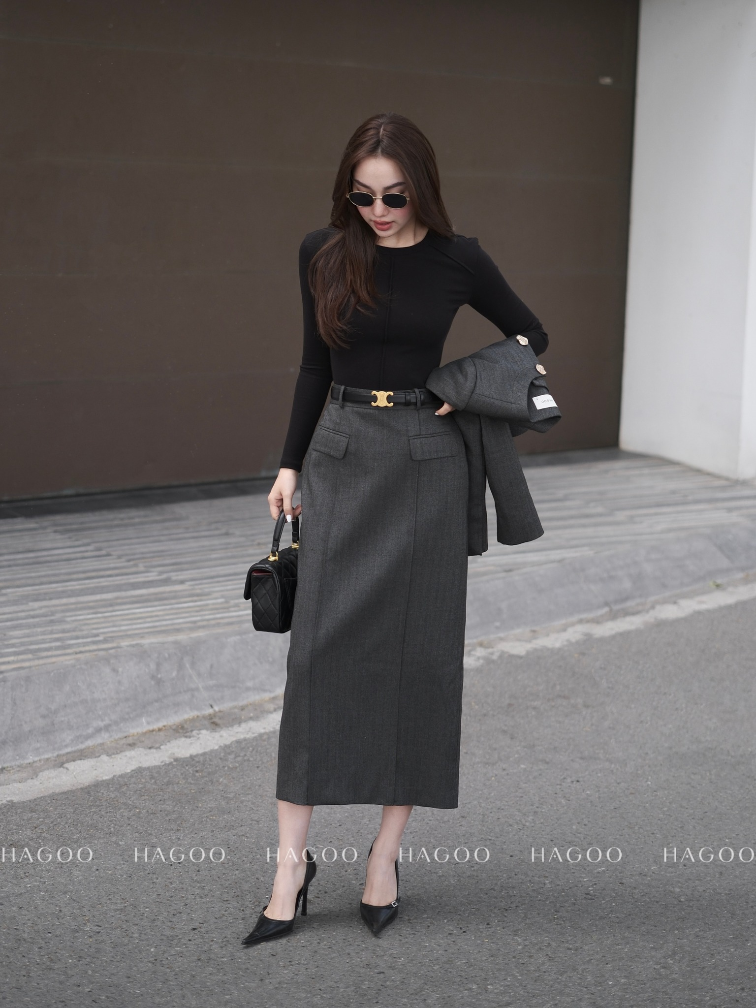 Chân váy bút chì hai nắp túi