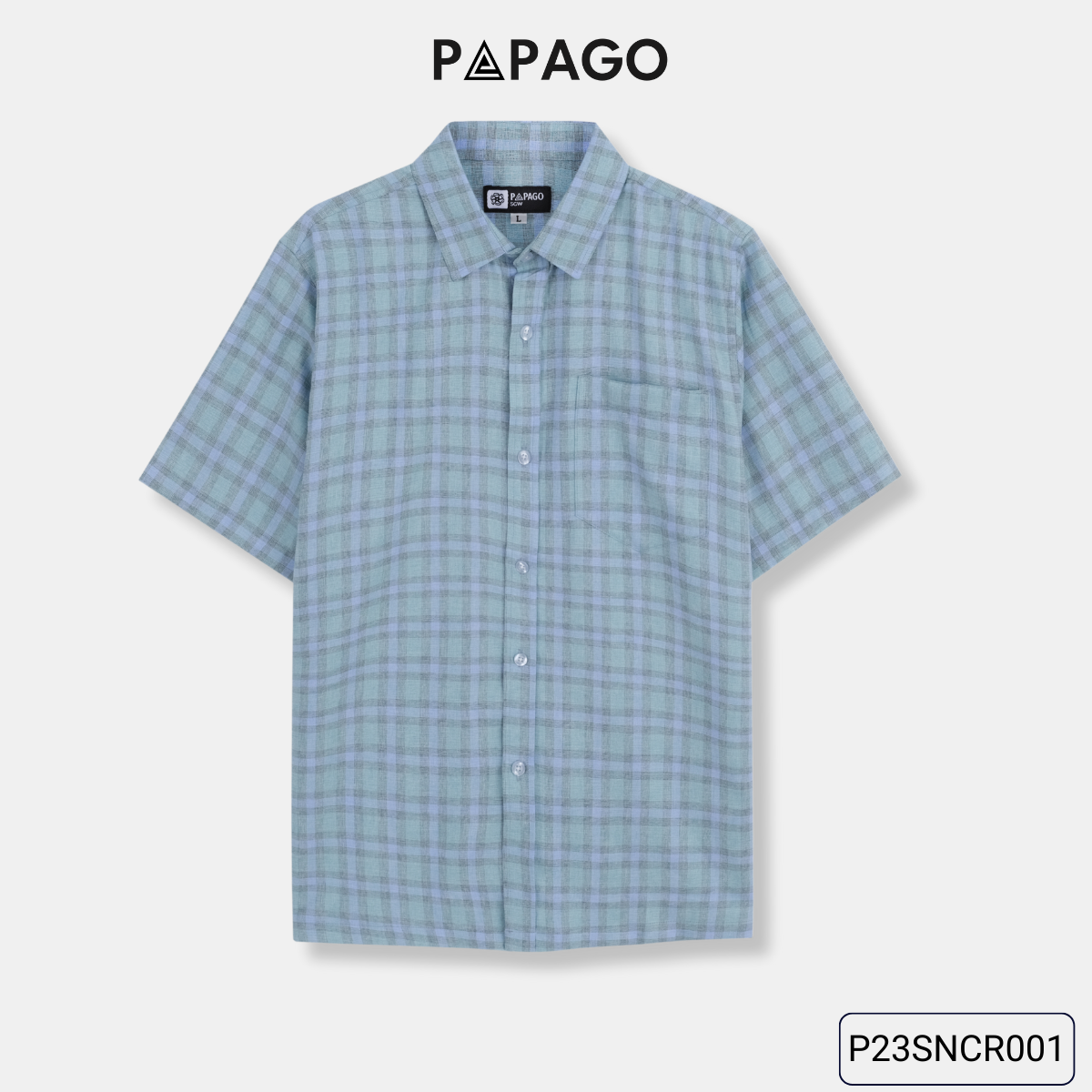 Áo sơ mi nam trung niên PAPAGO tay ngắn lai ngang vải đũi kẻ sọc caro - P23SNCR001_thumbnail_17