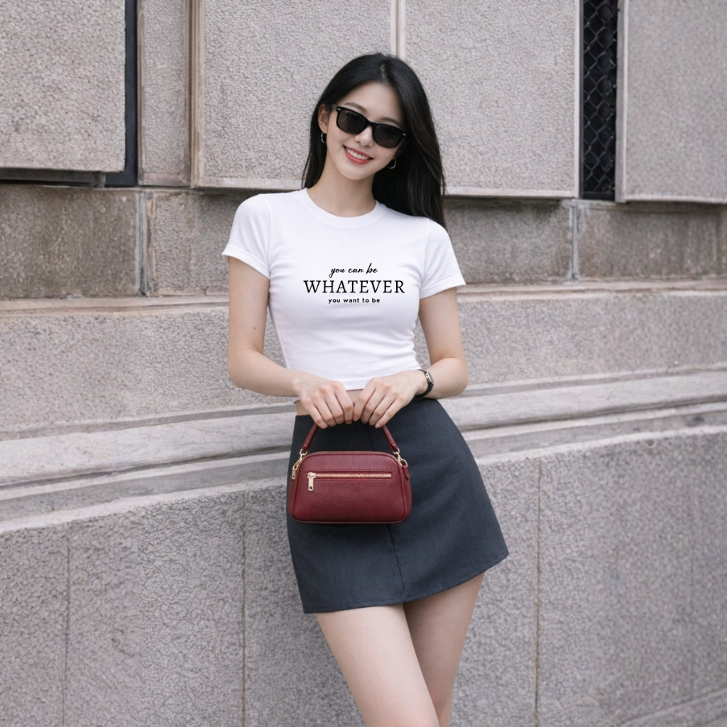 Áo croptop nữ chữ you can be WHATEVER dáng ôm chất thun cotton local brand WETEE - WC1164