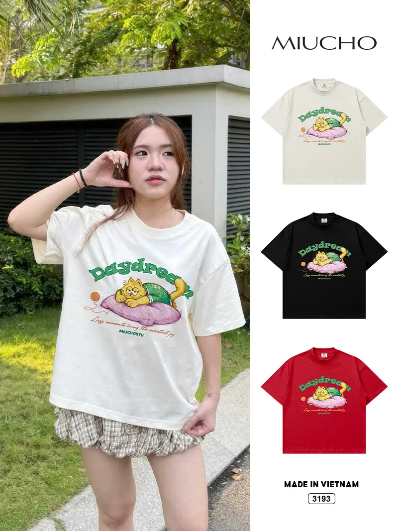 Áo thun boxy unisex hoạt hình đáng yêu Miucho 3193