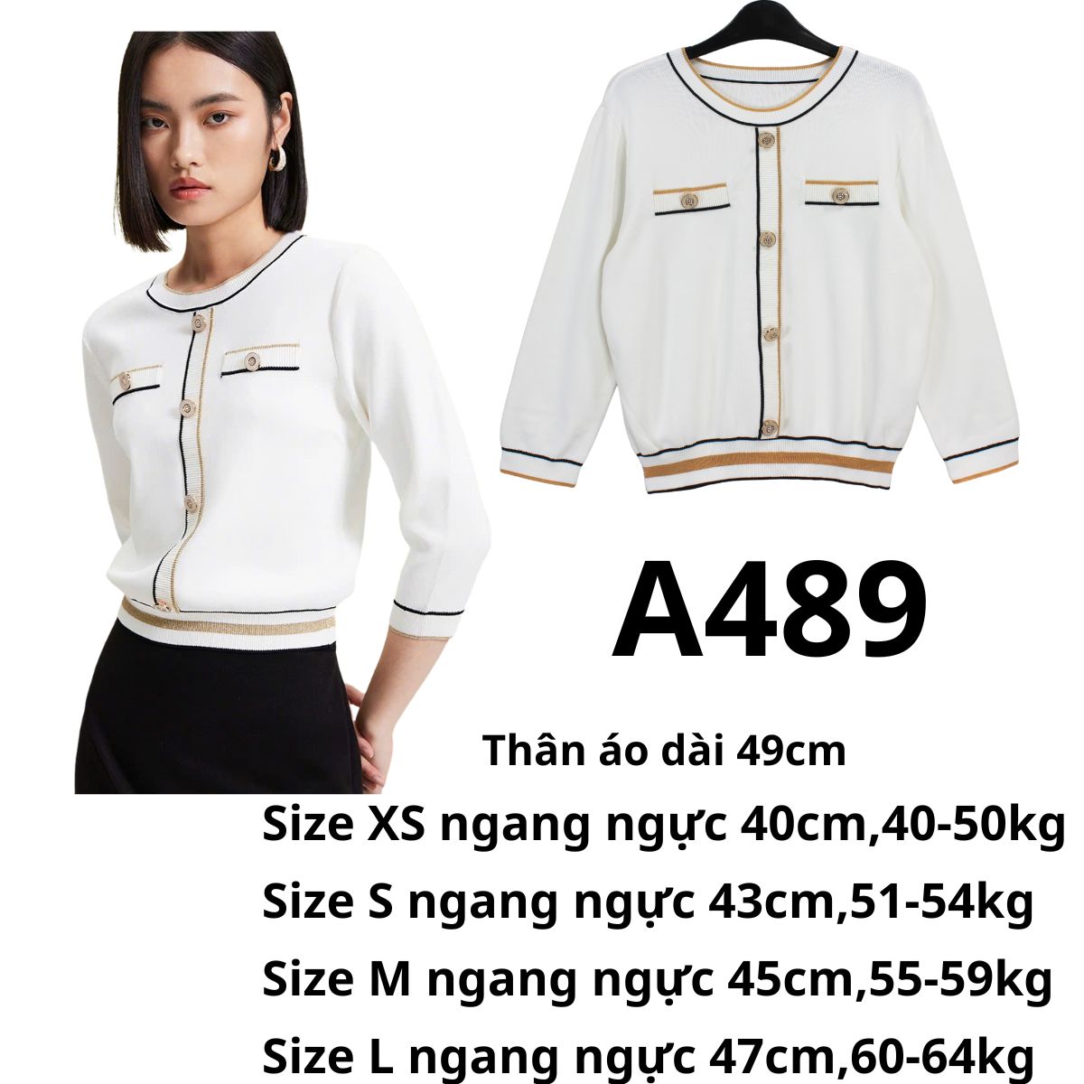 A489- Áo len trắng