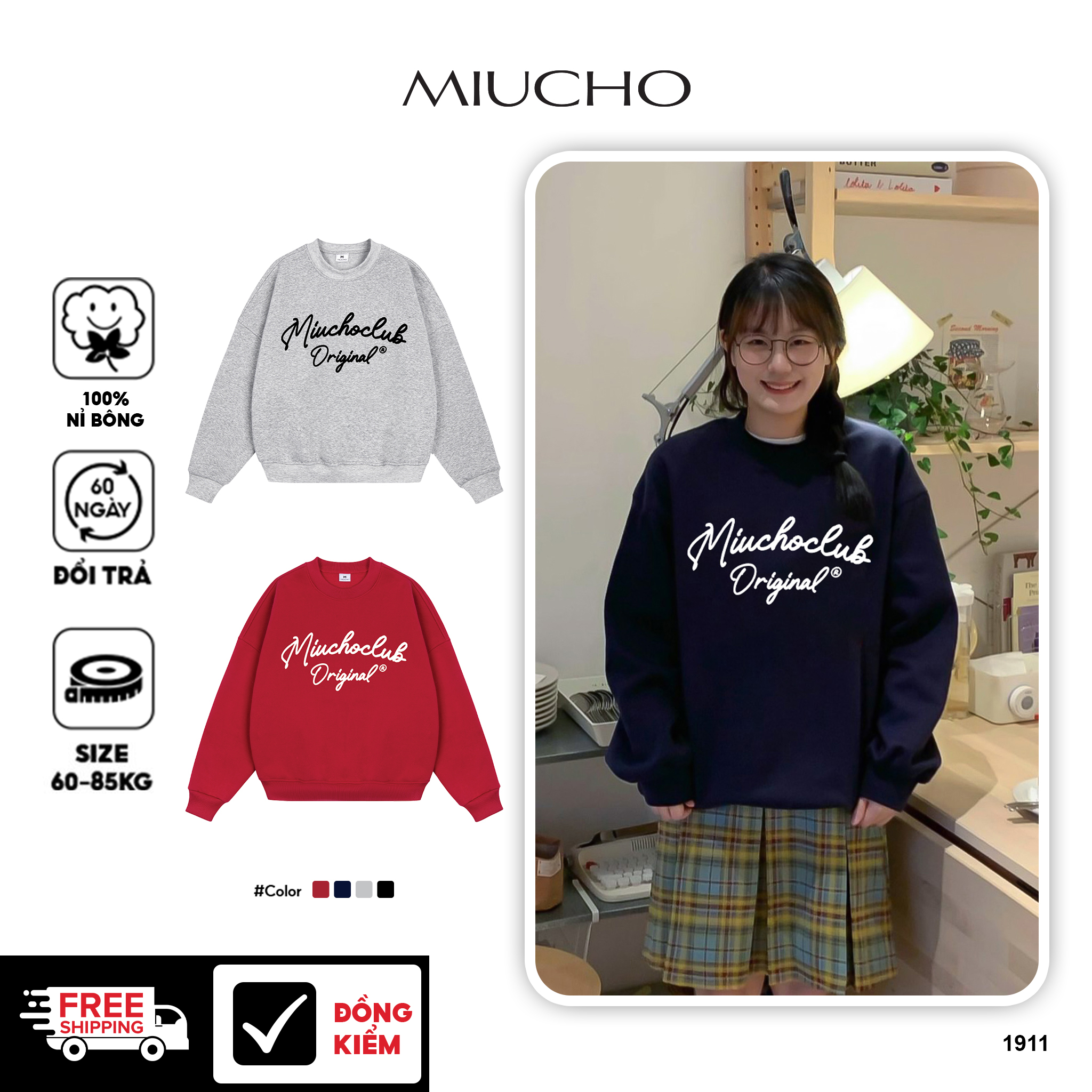 Áo sweater nữ form boxy 1911 Miucho cổ tròn vải nỉ bông 350 GSM dày dặn in basic_thumbnail_1