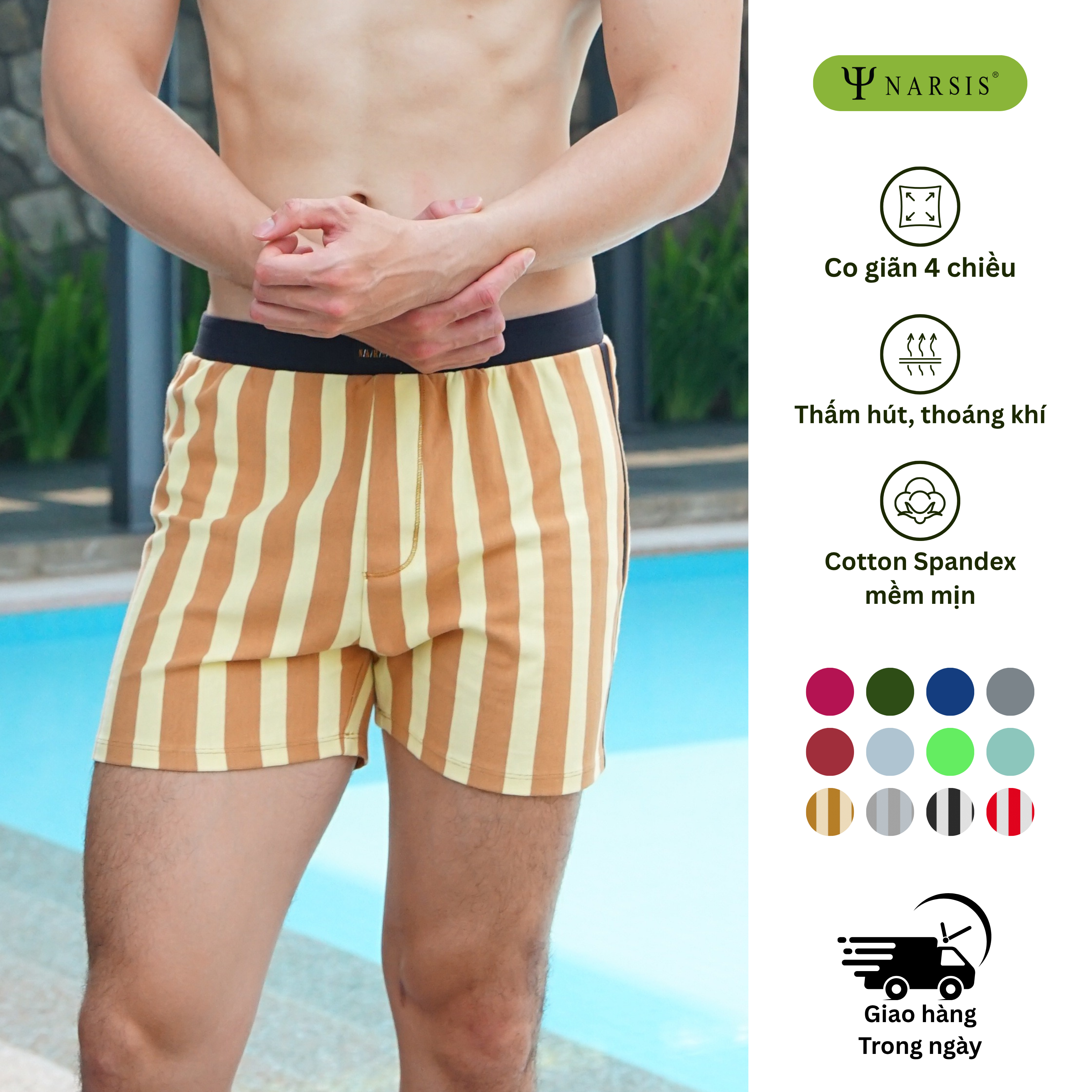 Quần đùi nam big size Narsis S25019 chất Cotton Spandex màu Kẻ vàng nâu to, thiết kế thoáng khí, phù hợp mùa hè_thumbnail_0