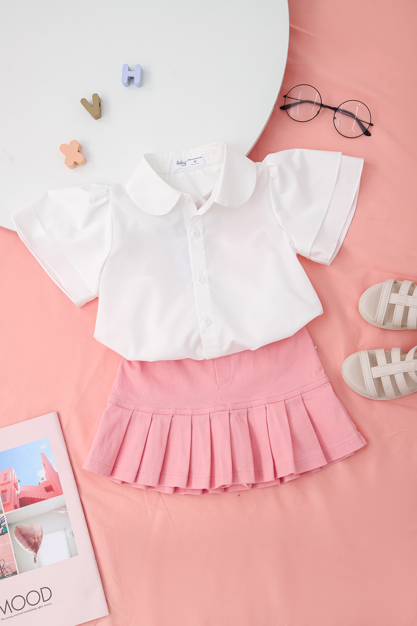 Áo sơ mi tay hai tầng bé gái