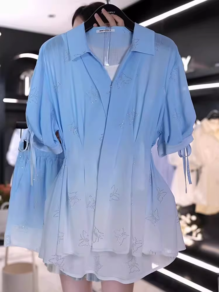 16146-Set bộ áo kèm quần  sọt  voan loang màu ( voan, lót)