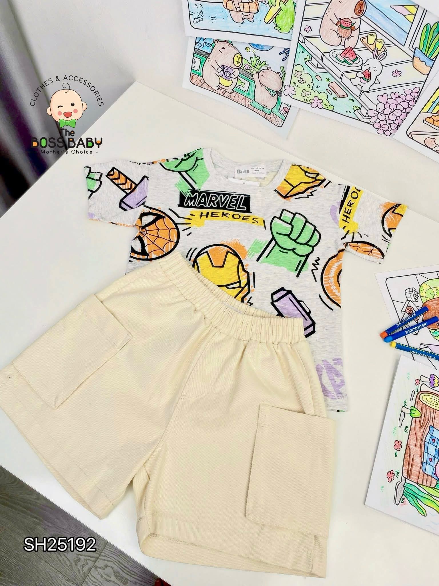 Set bộ kaki Be ghi siêu nhân túi hộp