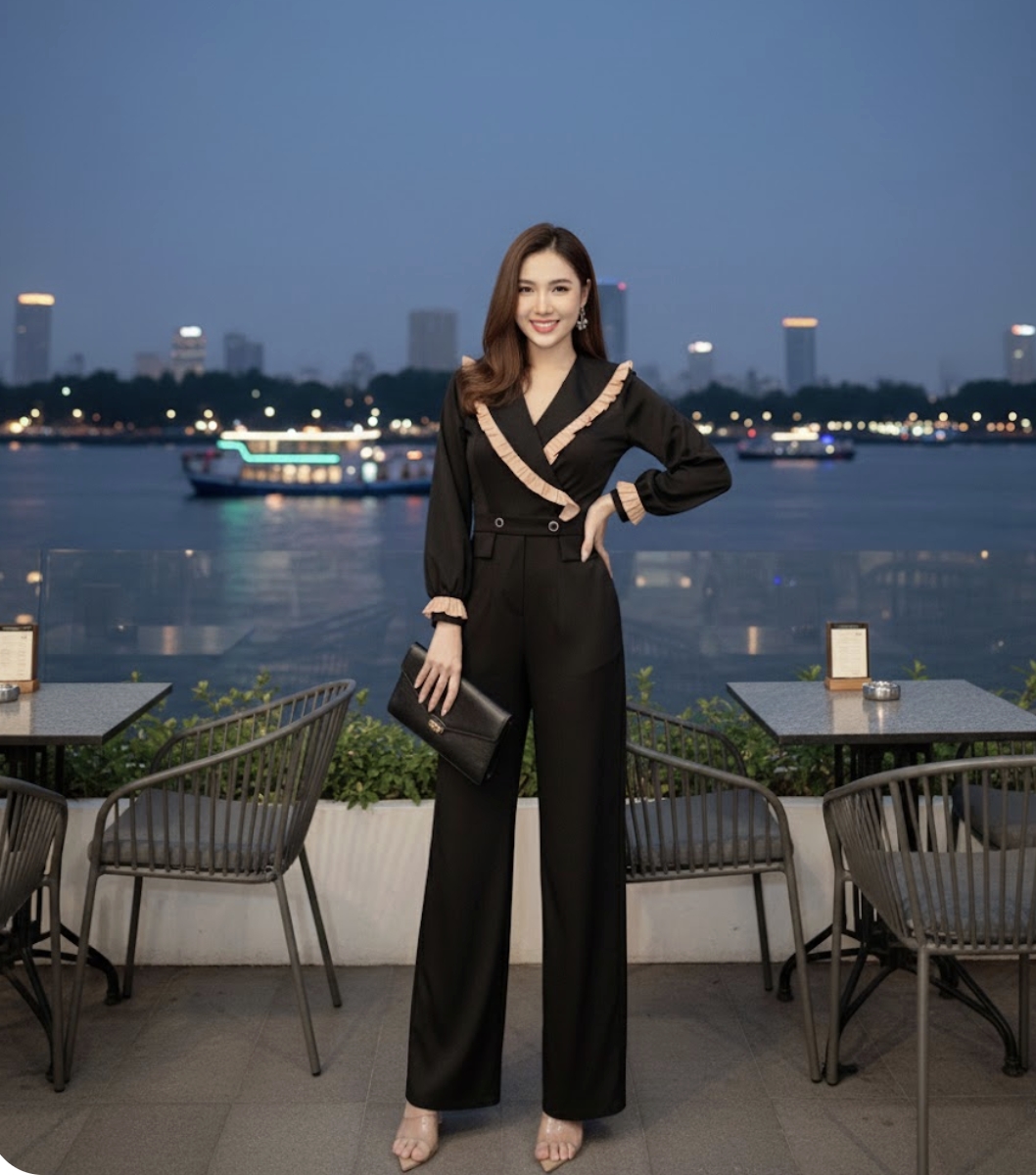 Jumpsuit cổ sam tay dài Style Hàn quốc