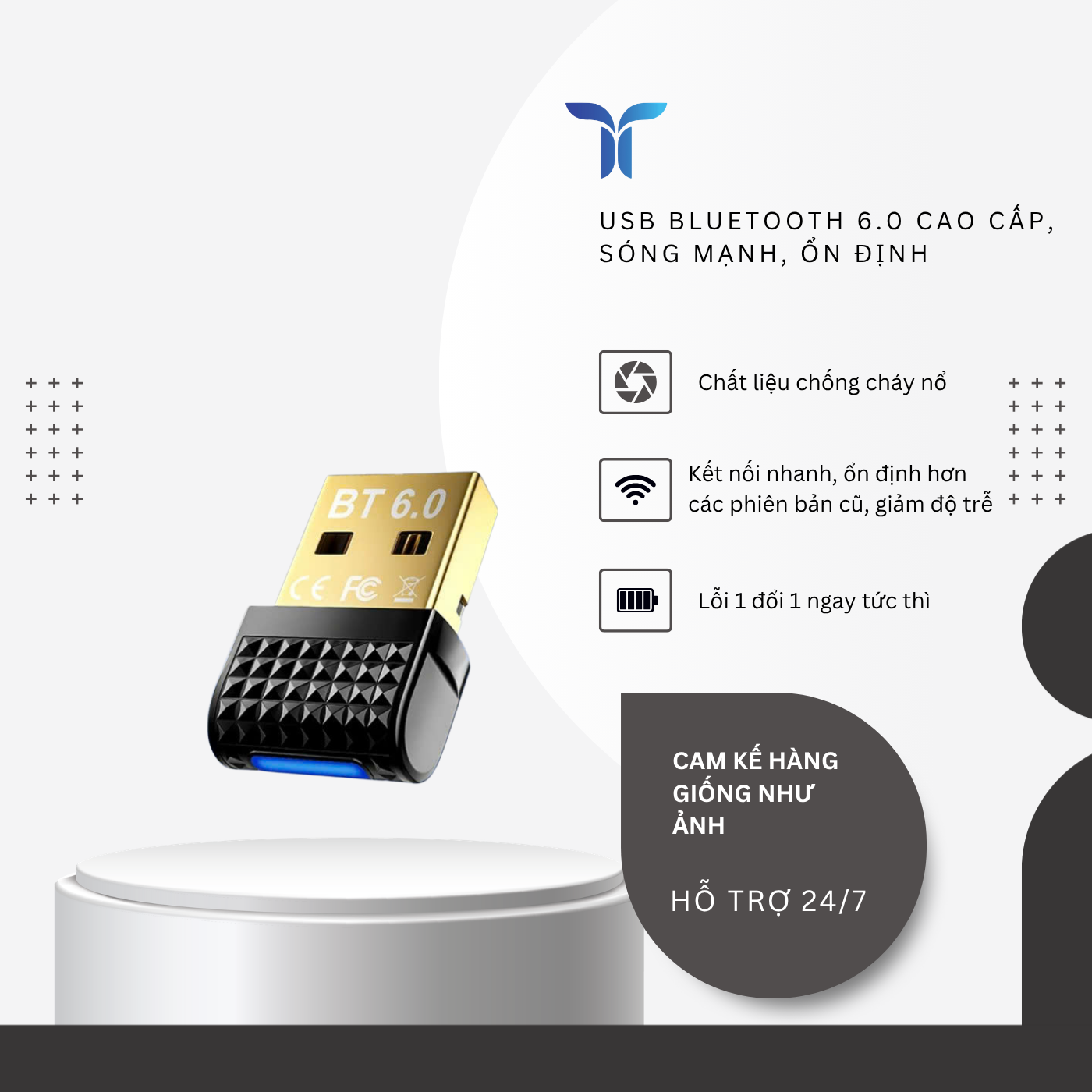 T-ECO SHOP USB Bluetooth 6.0 Cho PC Laptop – Kết Nối Không Dây, Plug & Play, Tương Thích Đa Năng_thumbnail_1