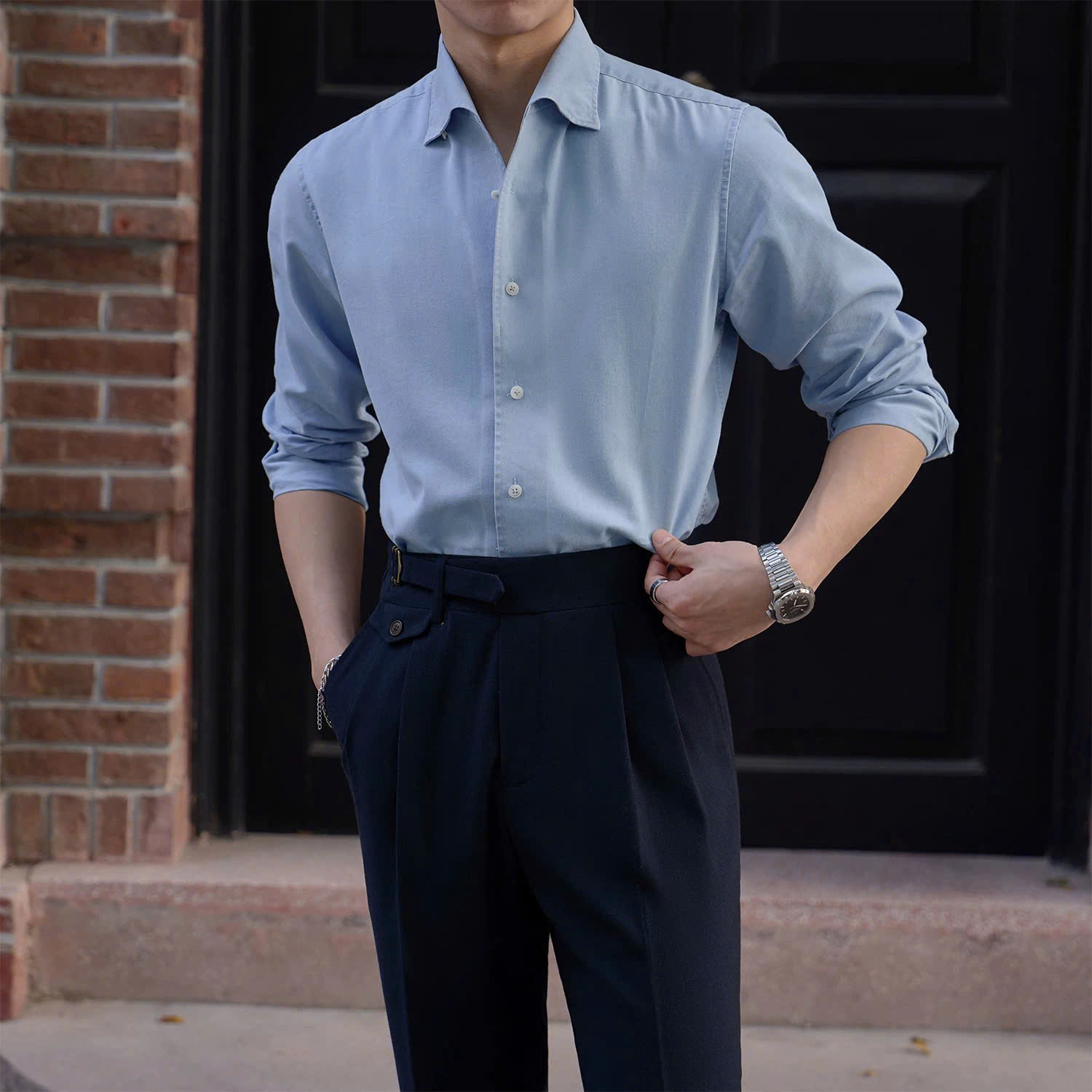 Áo Sơ Mi Modern Denim Cổ Button-Down Ẩn