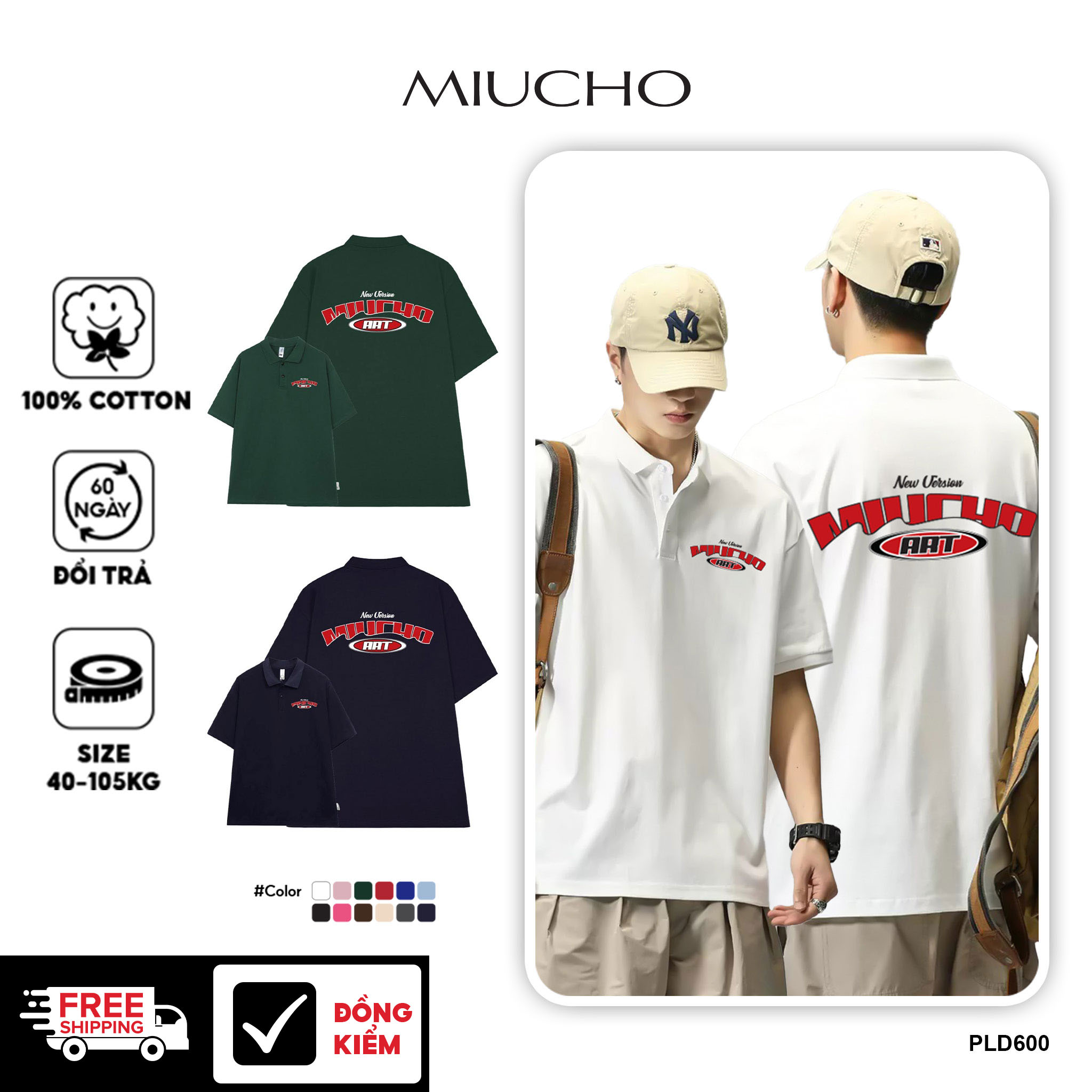Áo polo nam form rộng PLD600 Miucho Man cotton thoáng mát in graphic