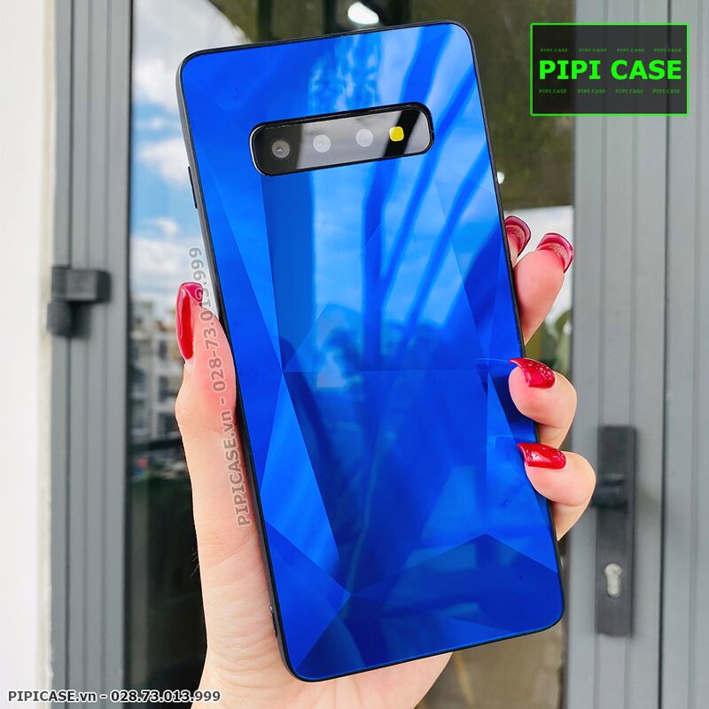 Ốp Lưng Samsung S10 - Kim Cương 6D - Xanh