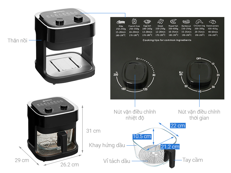 Nồi chiên không dầu lòng thuỷ tinh Mishio MK373 không lo bong tróc chống dính_thumbnail_28