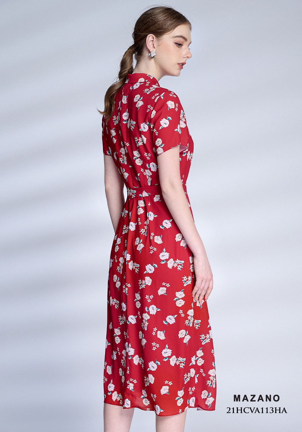 Váy đỏ họa tiết hoa trắng thắt đai_thumbnail_2