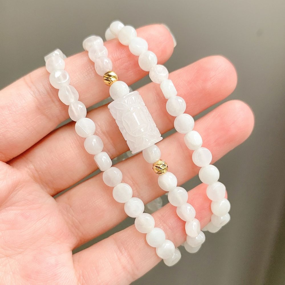 PT191 - Chuỗi vòng bạch ngọc mix lu thống chạm khắc