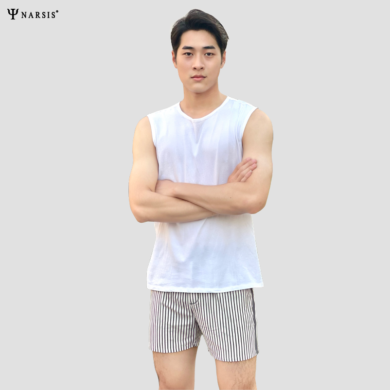 QUẦN ĐÙI NAM KẺ NÂU TRẮNG NARSIS CHẤT LIỆU COTTON CẠP CHUN CO GIÃN THOẢI MÁI - S23004 NARSIS VẢI ...