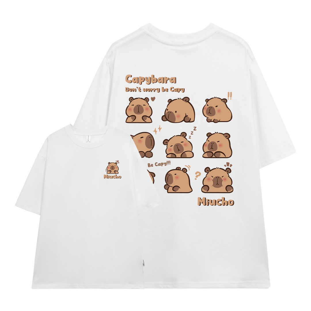 Áo thun gấu Capybara unisex form rộng tay lỡ màu xinh ATD1217 Miucho vải cotton thoáng mát cổ tròn in mix_thumbnail_0